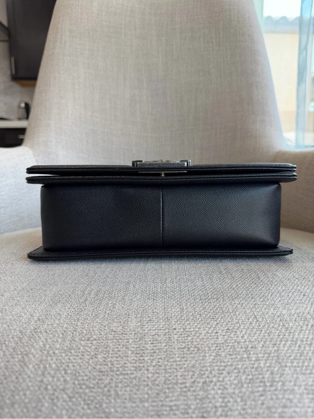 CHANEL Black Quilted Boy Shoulder Bag with Gunmetal Hardware